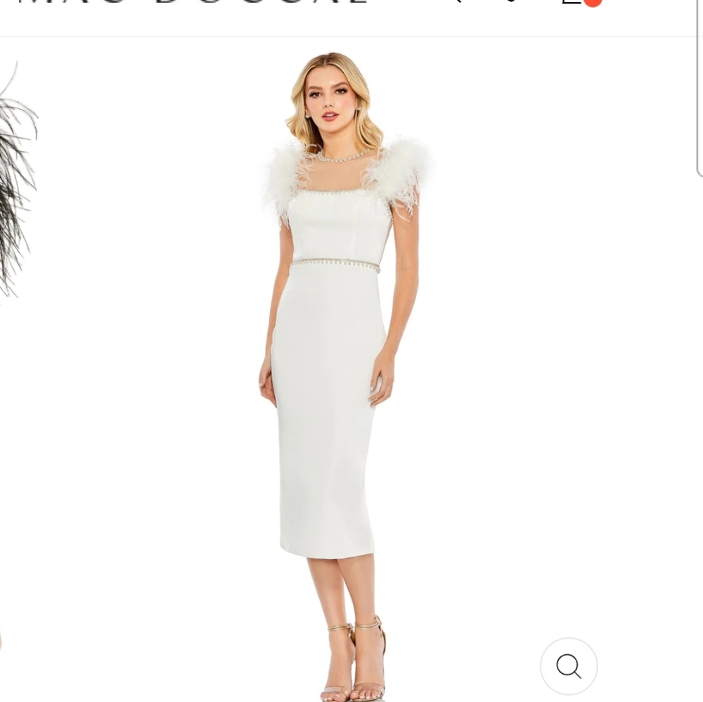 Mac duggal feather cap sleeve pearl embellished t length fit dress